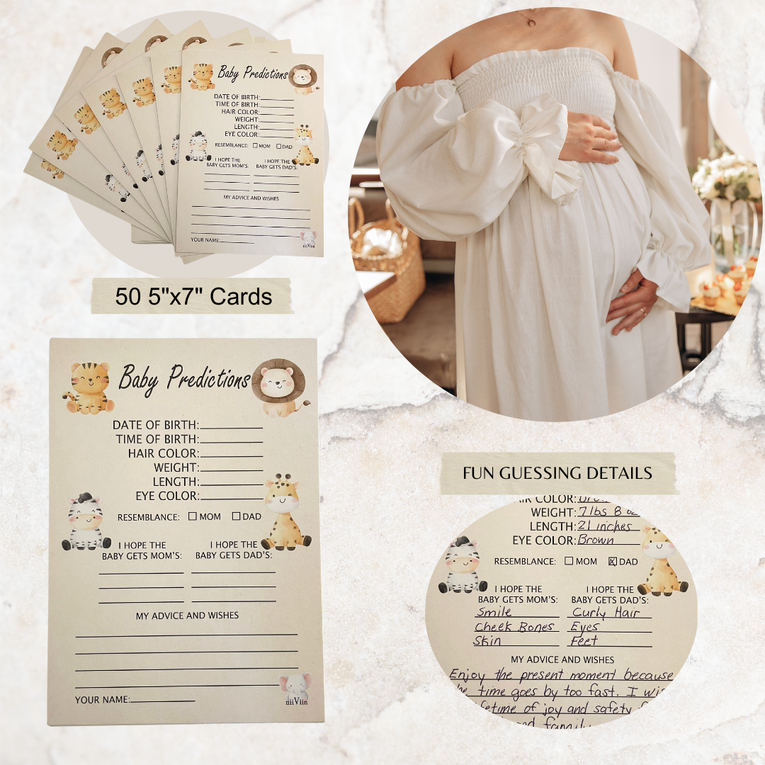 NIIVIIN Baby Predictions and Advice Cards - 50 5" x 7" Cards (Safari)