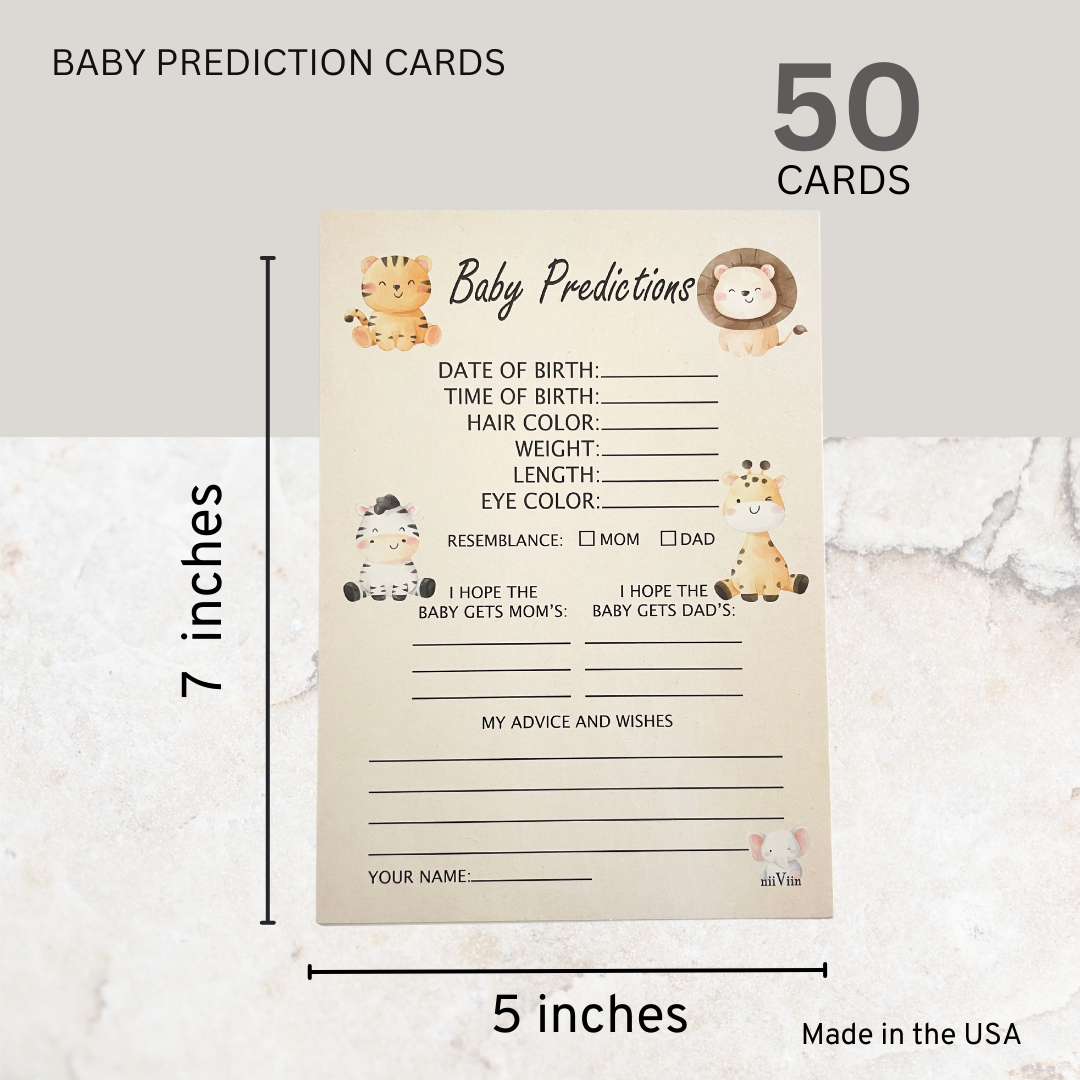 NIIVIIN Baby Predictions and Advice Cards - 50 5" x 7" Cards (Safari)