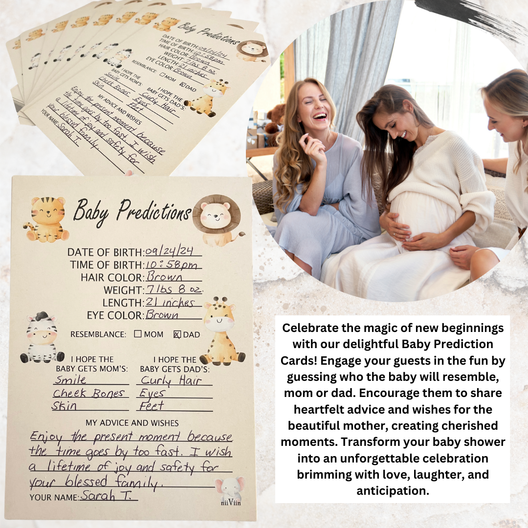 NIIVIIN Baby Predictions and Advice Cards - 50 5" x 7" Cards (Safari)