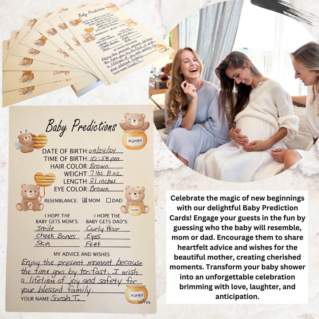 NIIVIIN Baby Predictions and Advice Cards - 50 5" x 7" Cards (Honey Bear)