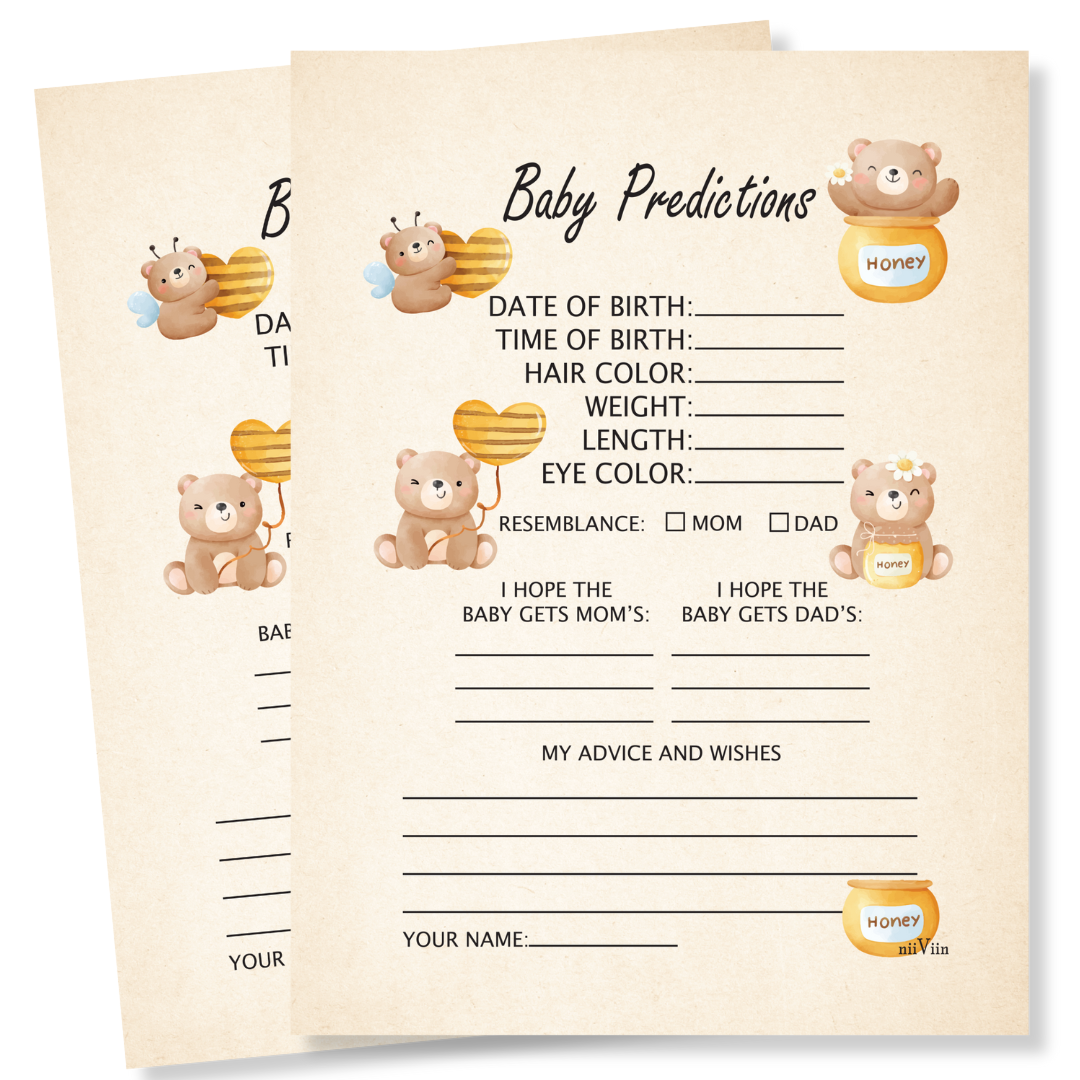 NIIVIIN Baby Predictions and Advice Cards - 50 5" x 7" Cards (Honey Bear)