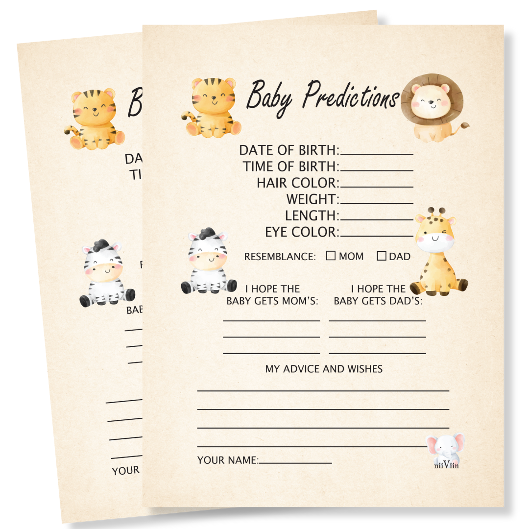 NIIVIIN Baby Predictions and Advice Cards - 50 5" x 7" Cards (Safari)