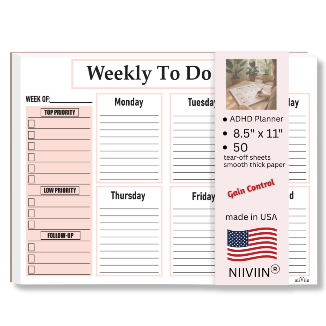 NIIVIIN undated weekly planner notepad with 50 tear-off sheets, ADHD-friendly design, 8.5 by 11 inches, thick paper, made in USA