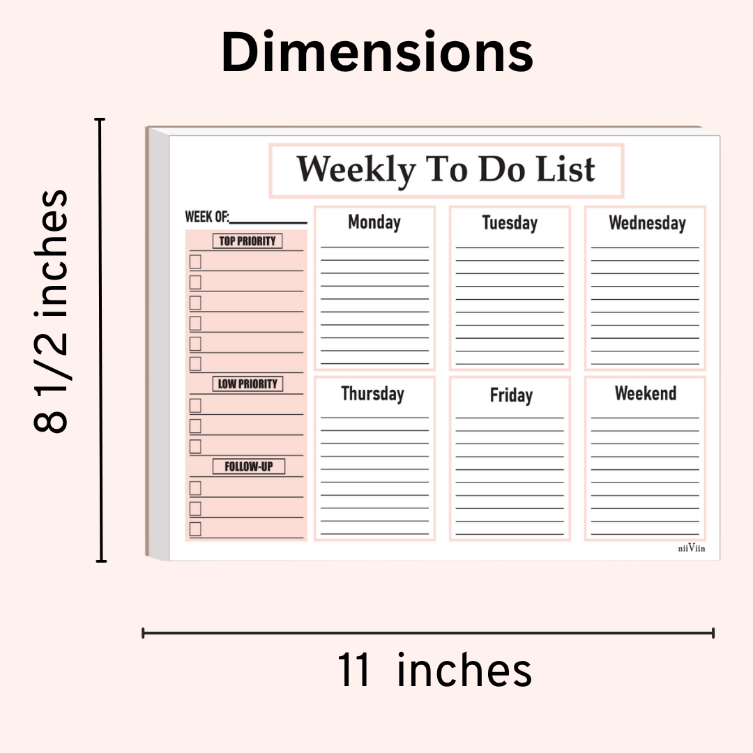 NIIVIIN undated weekly planner notepad with 50 tear-off sheets, 8.5 x 11 inches, featuring weekly to-do list layout with priority sections and habit tracking for ADHD adults.