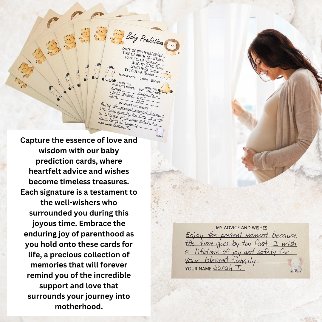NIIVIIN Baby Predictions and Advice Cards - 50 5" x 7" Cards (Safari)