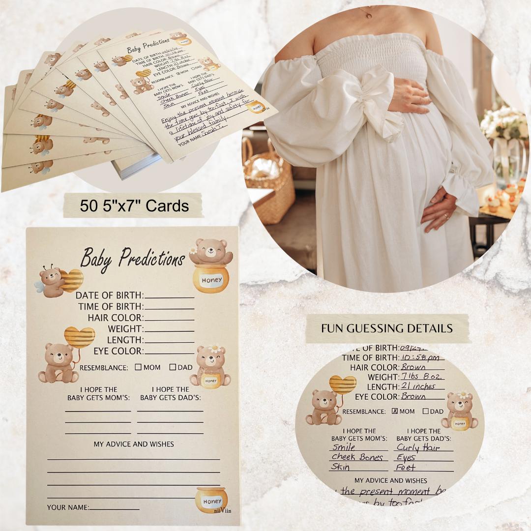 NIIVIIN Baby Predictions and Advice Cards - 50 5" x 7" Cards (Honey Bear)