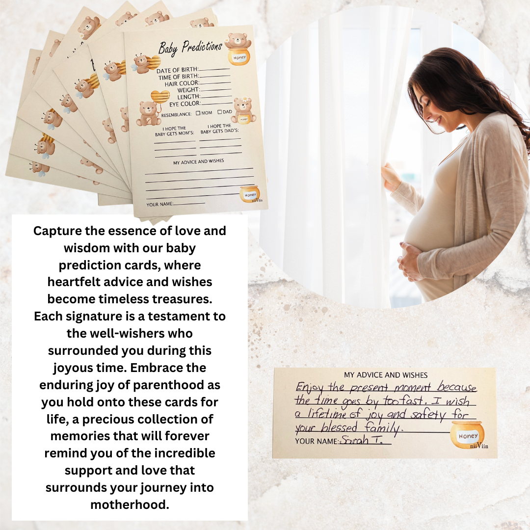 NIIVIIN Baby Predictions and Advice Cards - 50 5" x 7" Cards (Honey Bear)