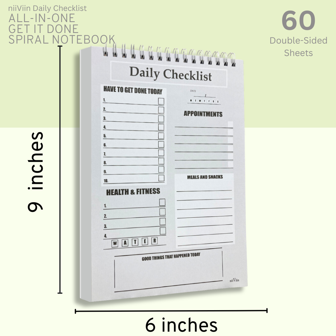 Daily To Do List Notebook, 6” x 9” Spiral Daily Checklist