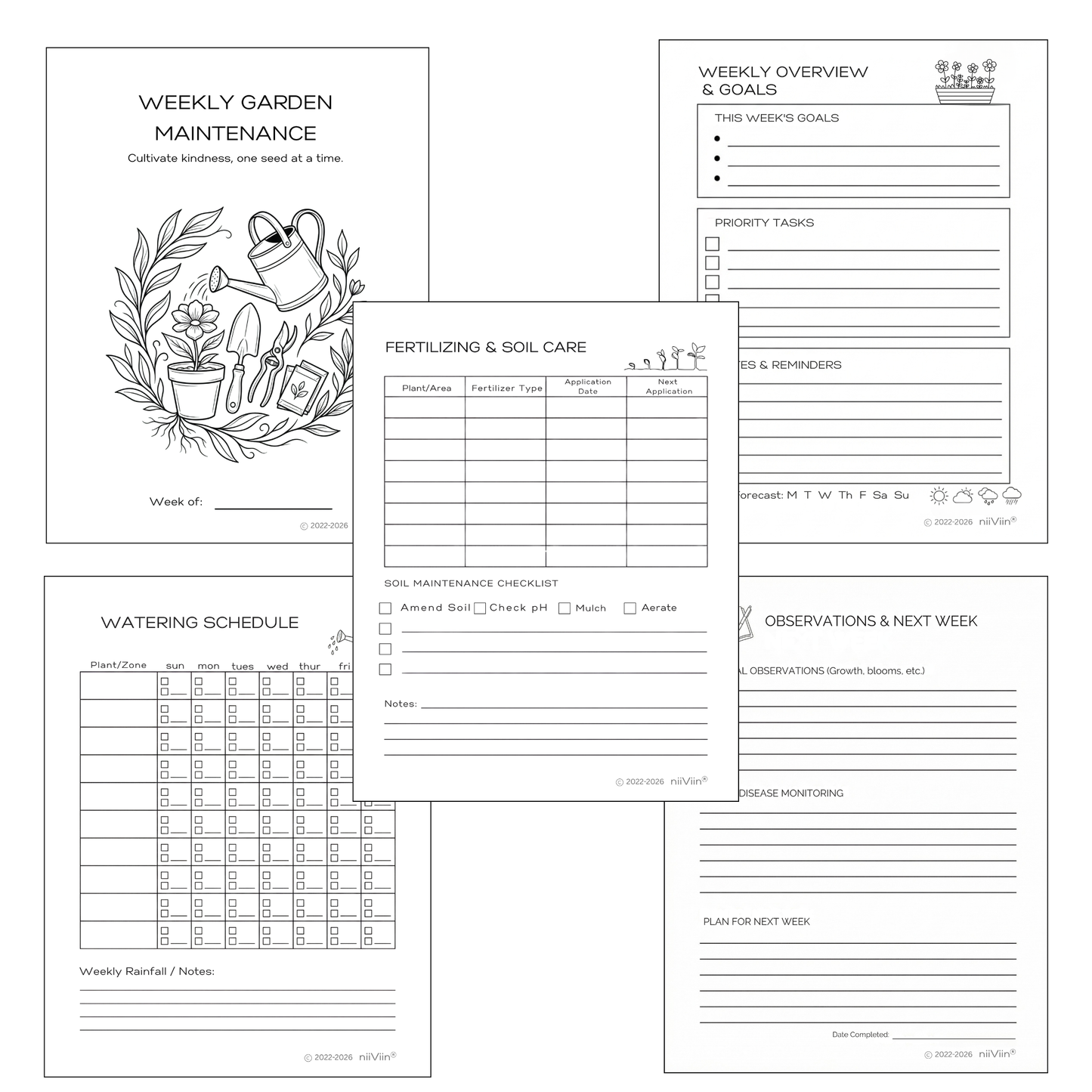 Weekly Garden Maintenance Planner – 5-Page Printable Set