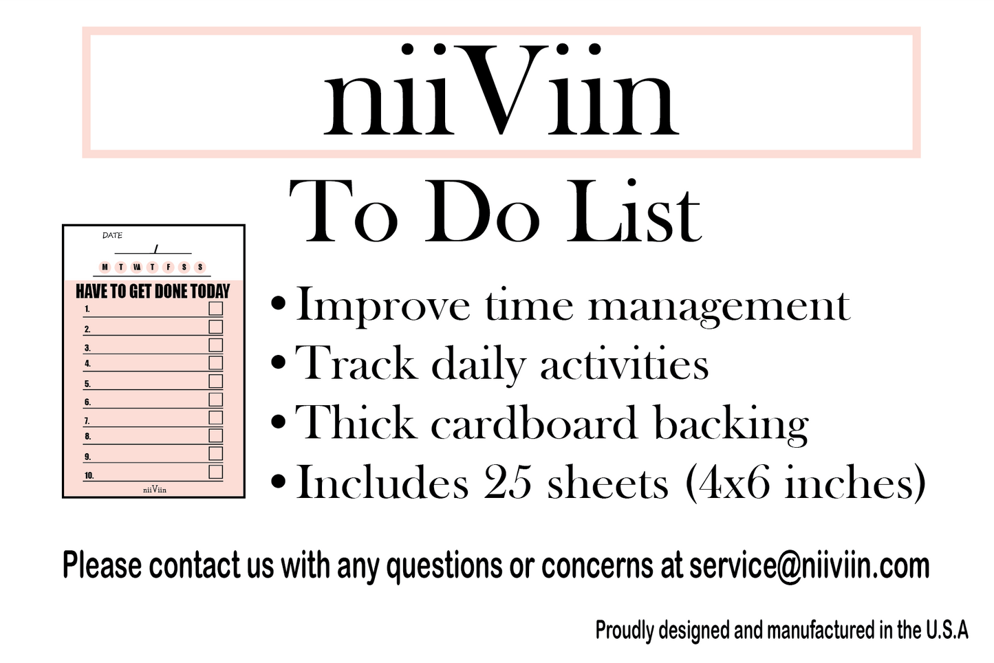 NIIVIIN to Do List Pad - 4" x 6", 2 Pads (25 Tear-Off Sheets Each)