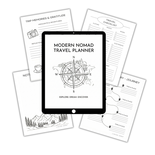 Modern Nomad Travel Planner – 5 Page Minimalist Printable Travel Planner (Instant PDF Download)