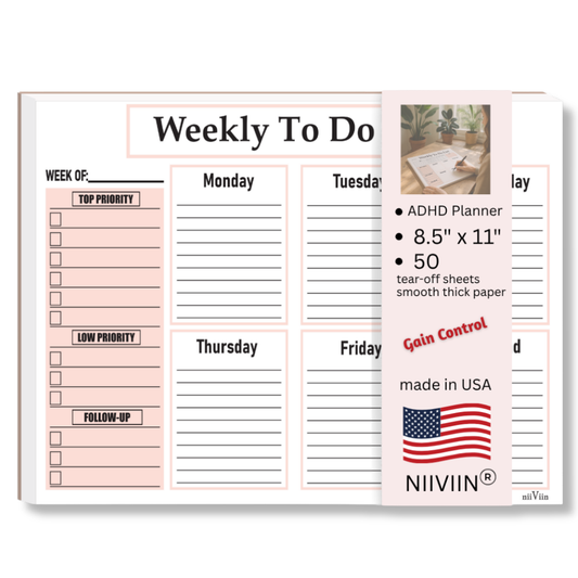 NIIVIIN undated weekly planner notepad with 50 tear-off sheets, ADHD-friendly design, 8.5 by 11 inches, thick paper, made in USA